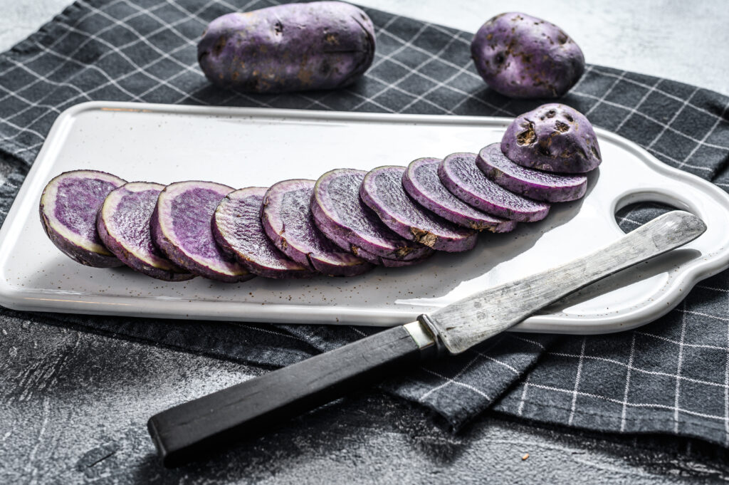 purple potatoes sliced